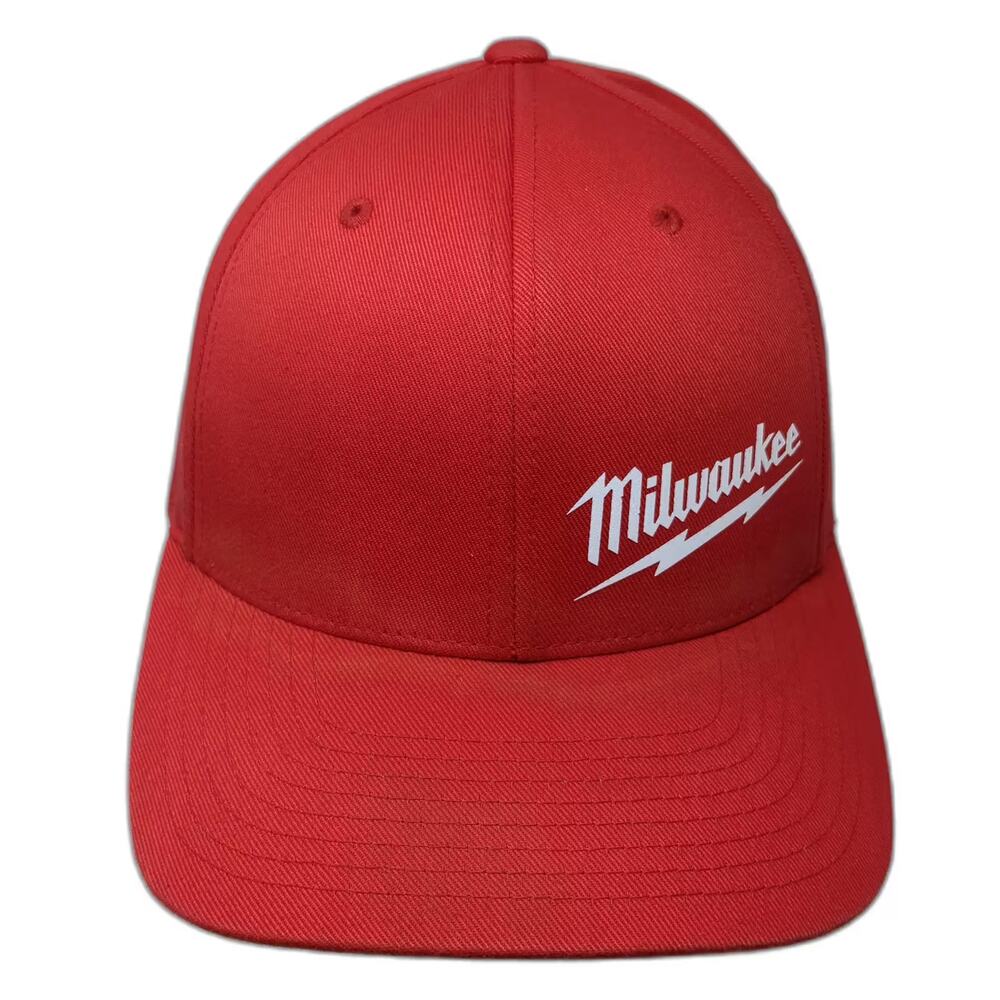 Milwaukee Baseball Cap Red White XL Fitted Hat Flexfit Embroidered Logo Tool